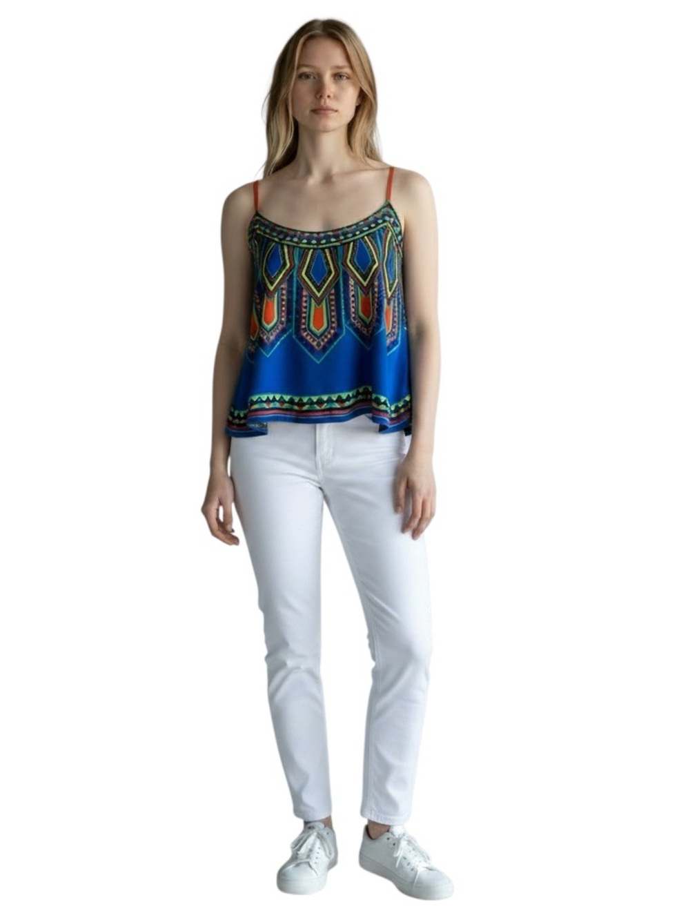 Flying Tomato Royal Blue Geometric Print Spaghetti Strap Camisole